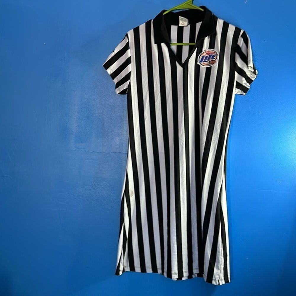 Miller Beer Women's Referee Costume Dress Black/White Striped Size Large